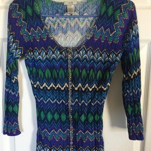 Cache multi colored zip up shirt
